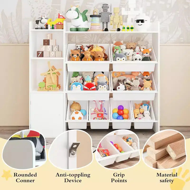 Meuble de rangement pour jouets pour enfants avec 8 bacs amovibles et étagère, grande malle à jouets pour salle d'étude, chambre à coucher, chambre d'enfant, salle de classe et nurserie