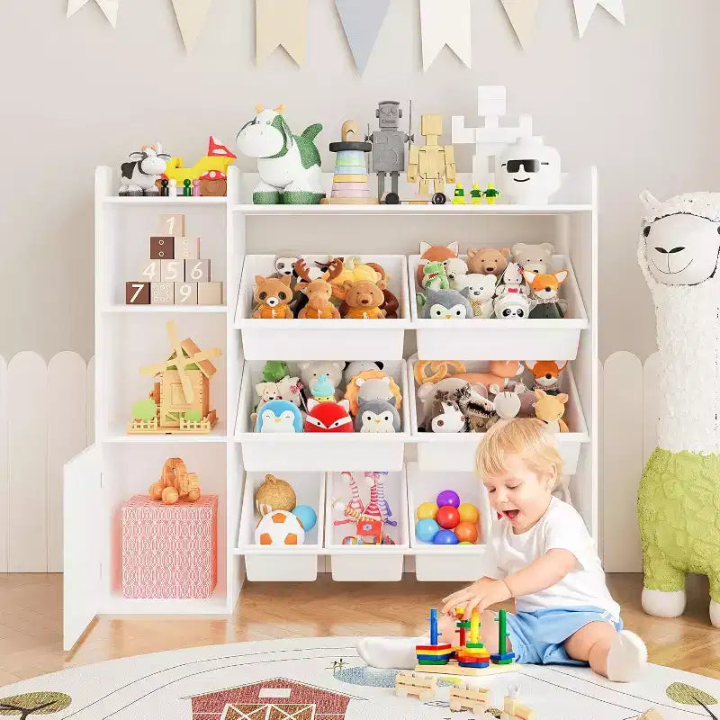 Meuble de rangement pour jouets pour enfants avec 8 bacs amovibles et étagère, grande malle à jouets pour salle d'étude, chambre à coucher, chambre d'enfant, salle de classe et nurserie