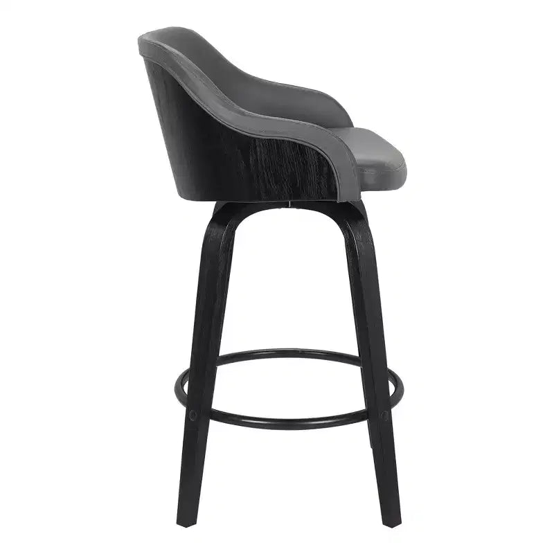 Chaise de bar HomeRoots pivotante à dossier bas en fer gris et noir, hauteur comptoir, 76 cm