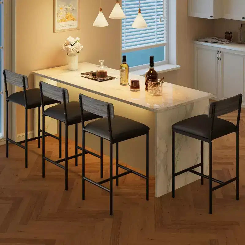 Lot de 4 tabourets de bar, tabourets de bar de cuisine avec repose-pieds, tabourets de bar rembourrés hauteur comptoir, chaises de bar avec dossier pour îlot de cuisine, appartement