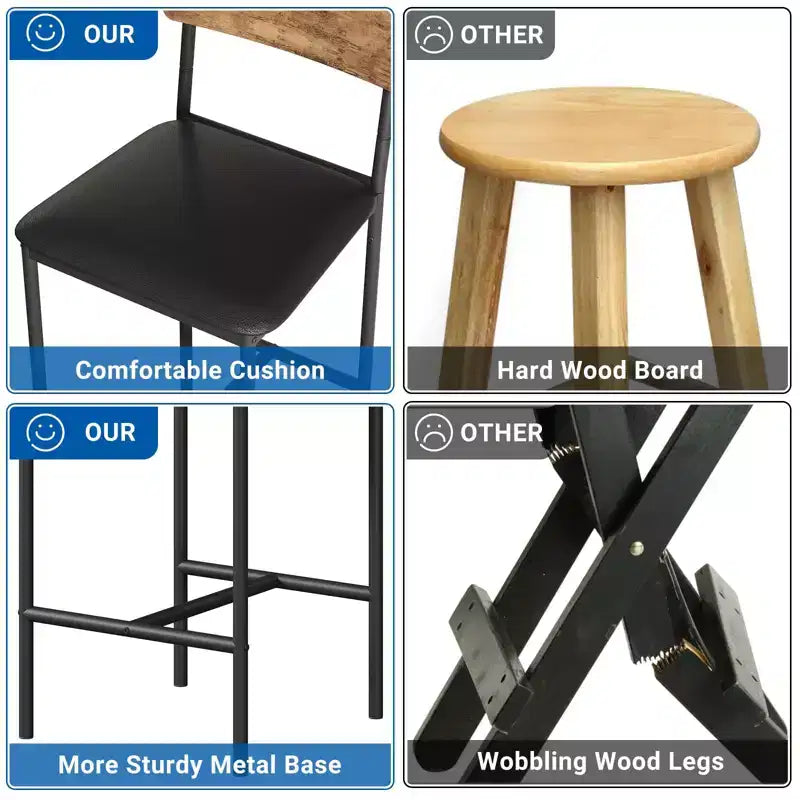Lot de 4 tabourets de bar, tabourets de bar de cuisine avec repose-pieds, tabourets de bar rembourrés hauteur comptoir, chaises de bar avec dossier pour îlot de cuisine, appartement