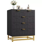Acekool Modern 5-Drawer Storage Cabinet with Metal Handles for Bedroom, Living Room, or Entryway  White with Gold Metal Legs