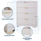 Commode 4 tiroirs pour chambre à coucher, commode en bois de 80 cm de large avec poignées dorées, organisateur de rangement, commode de placard pour chambre à coucher ou couloir