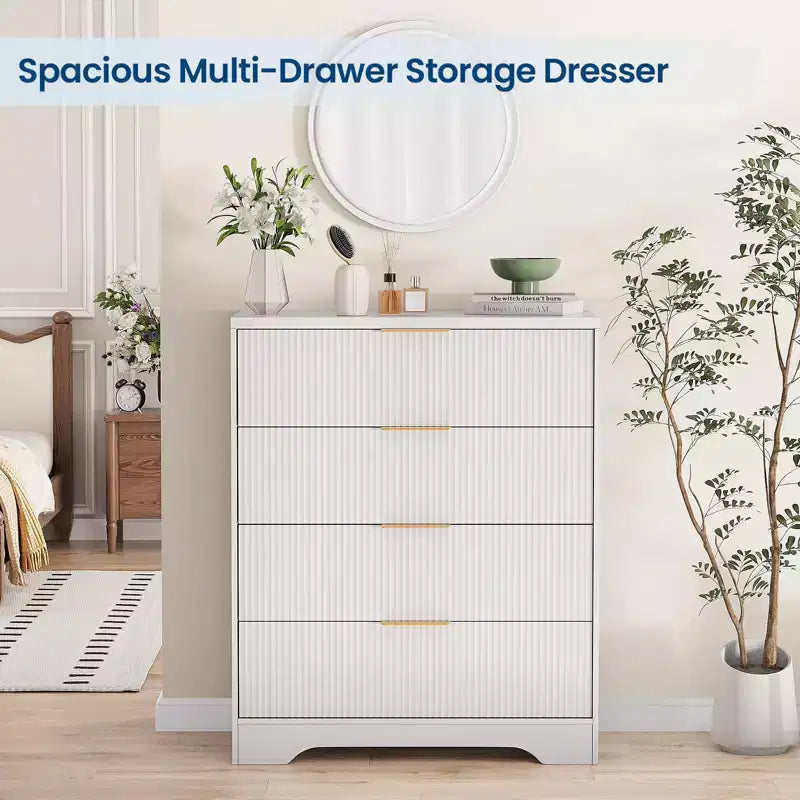 Commode 4 tiroirs pour chambre à coucher, commode en bois de 80 cm de large avec poignées dorées, organisateur de rangement, commode de placard pour chambre à coucher ou couloir