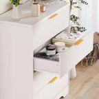 Commode 4 tiroirs pour chambre à coucher, commode en bois de 80 cm de large avec poignées dorées, organisateur de rangement, commode de placard pour chambre à coucher ou couloir