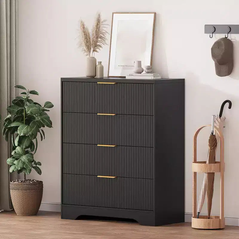 Commode 4 tiroirs pour chambre à coucher, commode en bois de 80 cm de large avec poignées dorées, organisateur de rangement, commode de placard pour chambre à coucher ou couloir