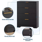 Commode 4 tiroirs pour chambre à coucher, commode en bois de 80 cm de large avec poignées dorées, organisateur de rangement, commode de placard pour chambre à coucher ou couloir