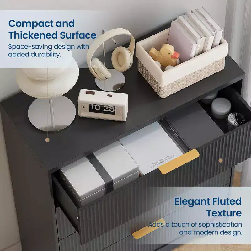 Commode 4 tiroirs pour chambre à coucher, commode en bois de 80 cm de large avec poignées dorées, organisateur de rangement, commode de placard pour chambre à coucher ou couloir