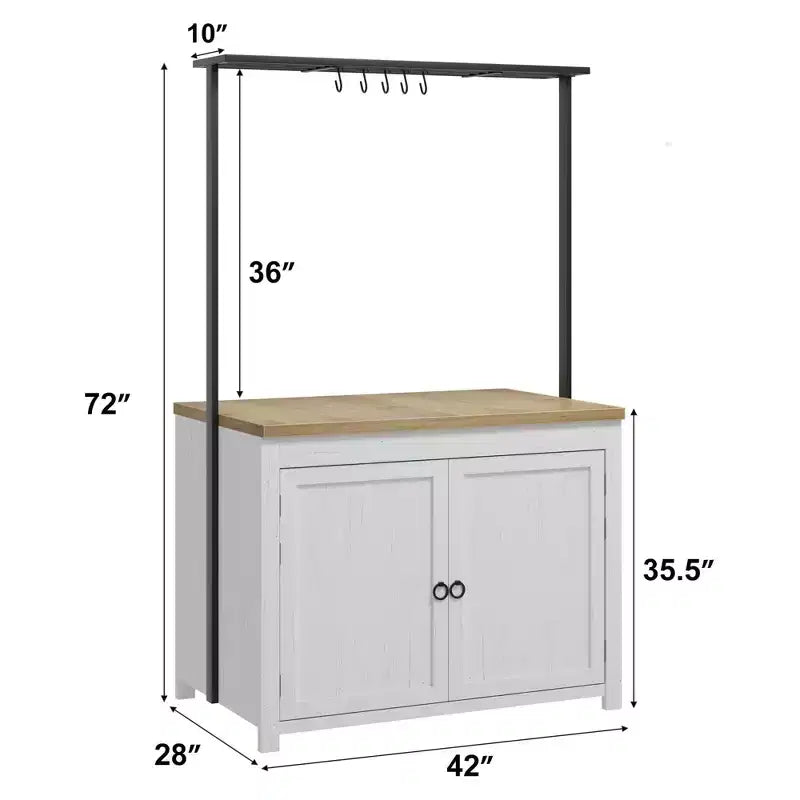 Coolmee Îlot de cuisine mobile avec rangement 42 - Chariot de cuisine robuste avec étagères à 2 niveaux et 5 crochets, comptoir en bois pour petits espaces
