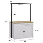 Coolmee Îlot de cuisine mobile avec rangement 42 - Chariot de cuisine robuste avec étagères à 2 niveaux et 5 crochets, comptoir en bois pour petits espaces