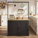 Coolmee Îlot de cuisine mobile avec rangement 42 - Chariot de cuisine robuste avec étagères à 2 niveaux et 5 crochets, comptoir en bois pour petits espaces