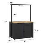 Coolmee Îlot de cuisine mobile avec rangement 42 - Chariot de cuisine robuste avec étagères à 2 niveaux et 5 crochets, comptoir en bois pour petits espaces