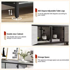 Meuble TV, Meuble TV rustique avec 2 espaces de rangement fermés et compartiment ouvert, Table de meuble TV en bois avec pieds réglables, Centre de divertissement multimédia
