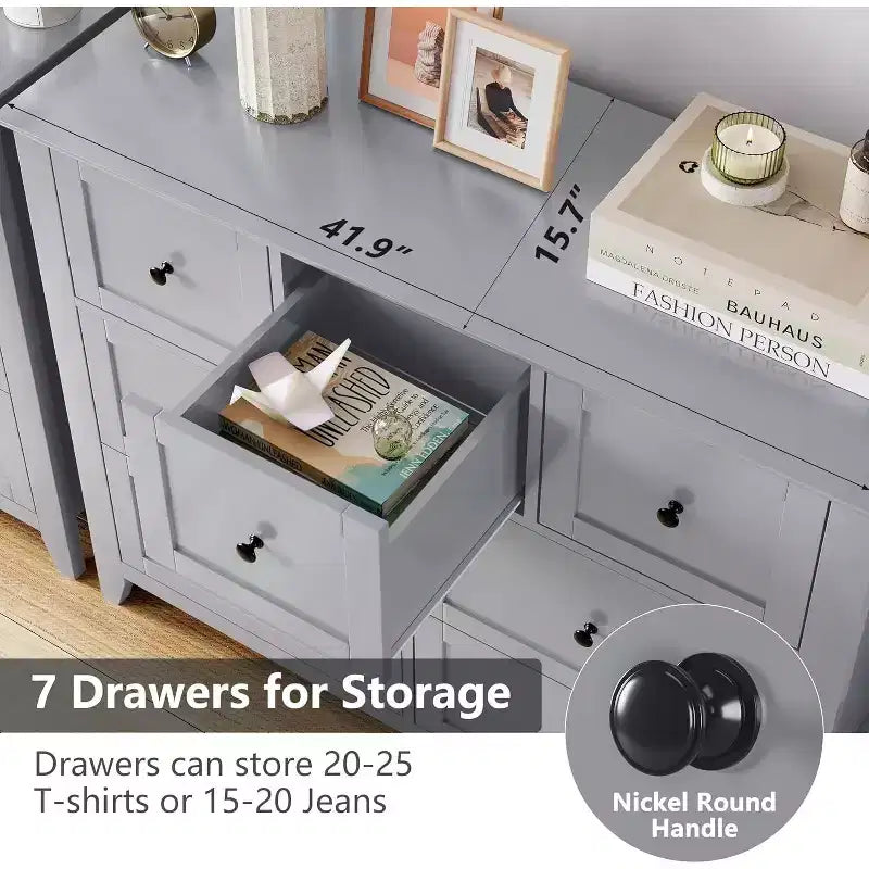 Commode à 7 tiroirs pour téléviseur de 48 pouces, meubles de rangement modernes en bois pour salon, chambre à coucher, dressing, bureau à domicile