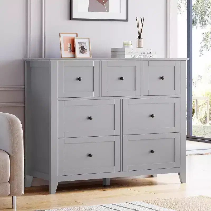 Commode à 7 tiroirs pour téléviseur de 48 pouces, meubles de rangement modernes en bois pour salon, chambre à coucher, dressing, bureau à domicile
