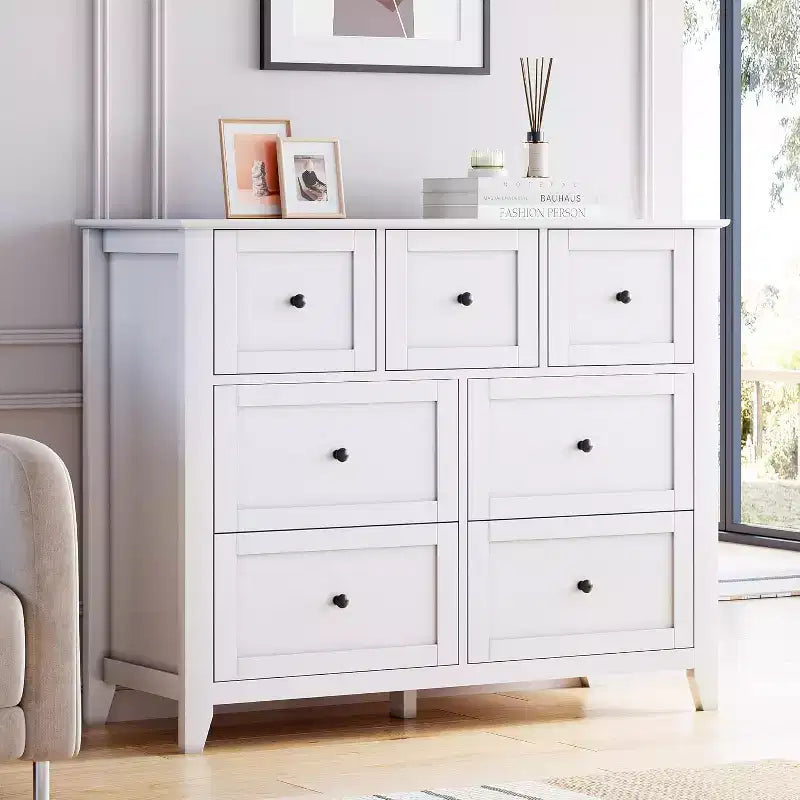 Commode à 7 tiroirs pour téléviseur de 48 pouces, meubles de rangement modernes en bois pour salon, chambre à coucher, dressing, bureau à domicile