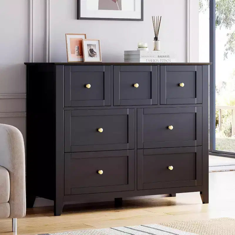 Commode à 7 tiroirs pour téléviseur de 48 pouces, meubles de rangement modernes en bois pour salon, chambre à coucher, dressing, bureau à domicile