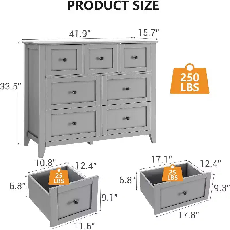 Commode à 7 tiroirs pour téléviseur de 48 pouces, meubles de rangement modernes en bois pour salon, chambre à coucher, dressing, bureau à domicile
