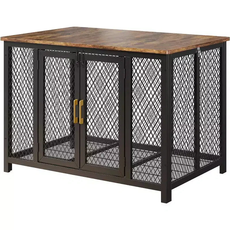 Cage pour chien, chenil en métal robuste de 119x79 cm - Meuble multifonctionnel avec rangement et ouverture par le haut pour animaux de taille moyenne/grande