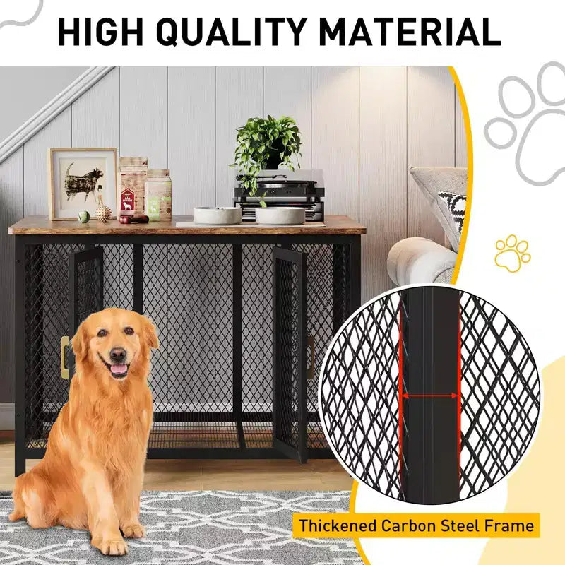 Cage pour chien, chenil en métal robuste de 119x79 cm - Meuble multifonctionnel avec rangement et ouverture par le haut pour animaux de taille moyenne/grande