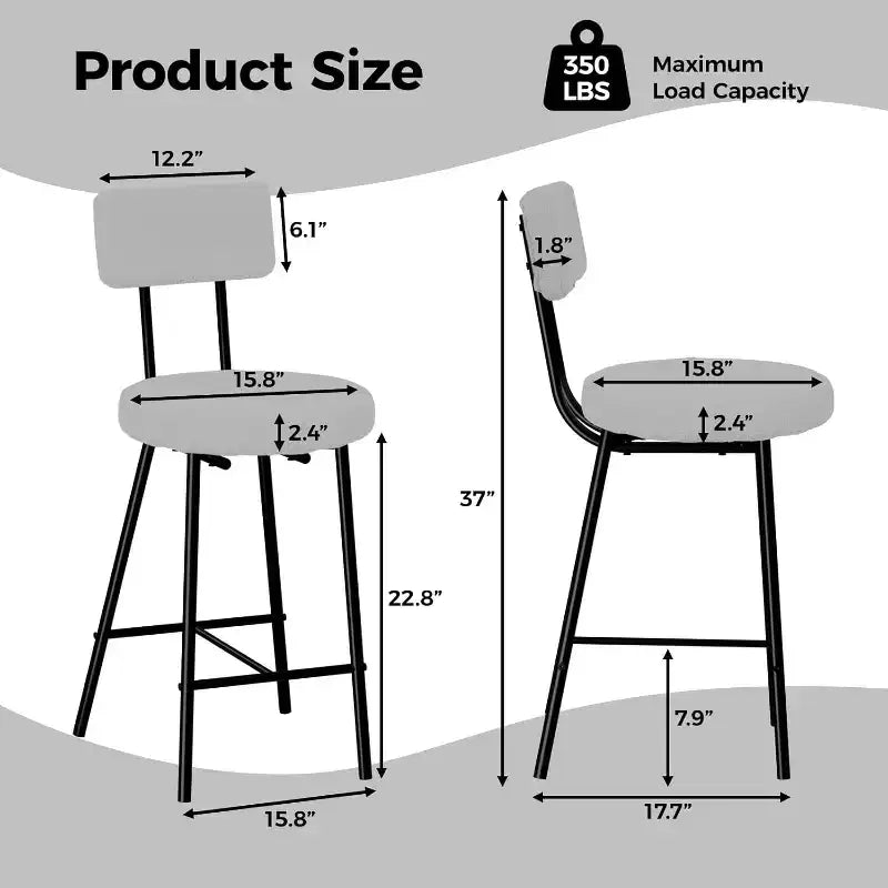 Tabourets de Bar avec Dossier Lot de 4, Tabourets Hauts de Cuisine, Chaises de Bar avec Dossier, Siège Industriel pour Salle à Manger Cuisine Bar