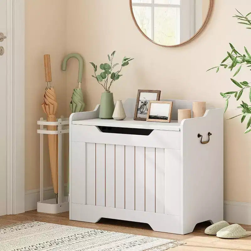 Banc de rangement décoratif Acekool, coffre d'entrée double usage avec charnière de sécurité