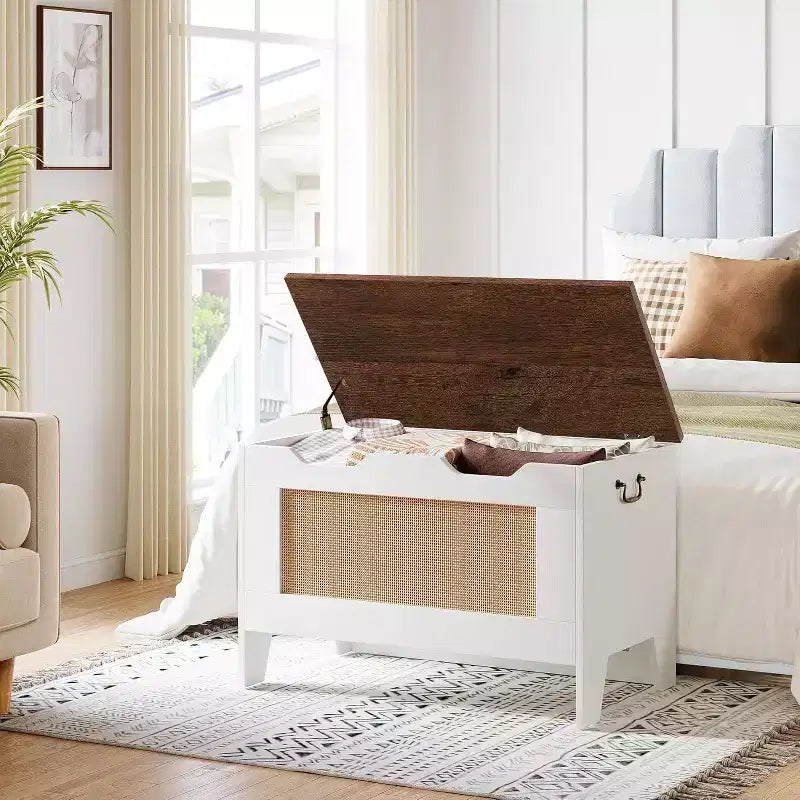 Banc de rangement décoratif Acekool, coffre d'entrée double usage avec charnière de sécurité