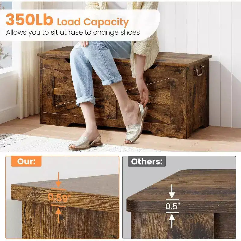 Banc de rangement décoratif Acekool, coffre d'entrée double usage avec charnière de sécurité