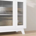 Coolmee Armoire de Rangement d'Appoint, Buffet 91 cm avec Porte en Verre Cannelé et Étagère Réglable, Meuble Bar à Café pour Cuisine, Salle à Manger