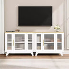 Coolmee Armoire de Rangement d'Appoint, Buffet 91 cm avec Porte en Verre Cannelé et Étagère Réglable, Meuble Bar à Café pour Cuisine, Salle à Manger