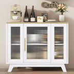 Coolmee Armoire de Rangement d'Appoint, Buffet 91 cm avec Porte en Verre Cannelé et Étagère Réglable, Meuble Bar à Café pour Cuisine, Salle à Manger