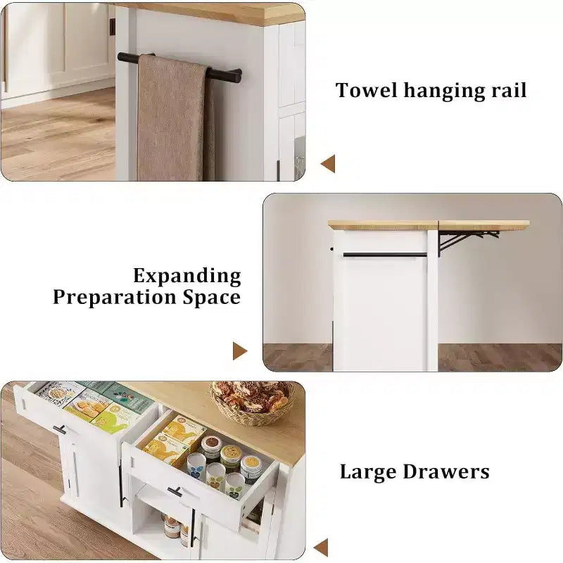 Îlot de cuisine roulant Coolmee avec abattant, desserte à roulettes avec rangement, chariot de micro-ondes sur roulettes, desserte de bar de table pour cuisine avec porte-serviettes