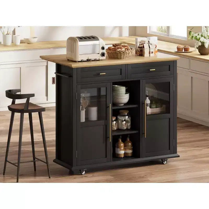 Îlot de cuisine roulant Coolmee avec abattant, desserte à roulettes avec rangement, chariot de micro-ondes sur roulettes, desserte de bar de table pour cuisine avec porte-serviettes