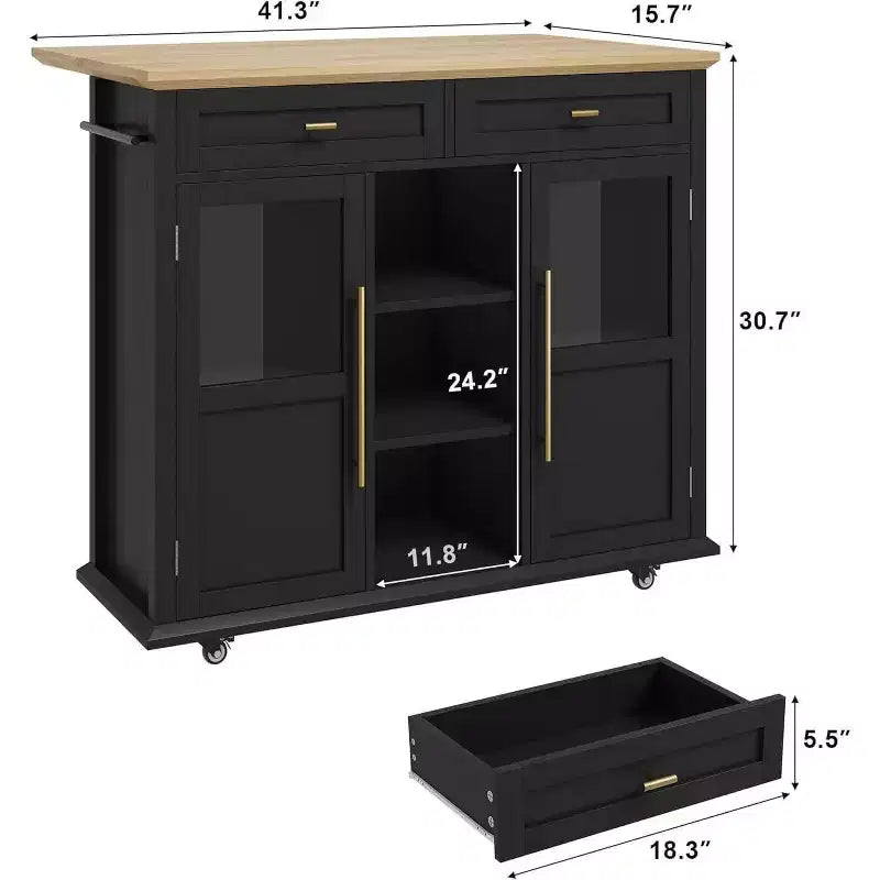 Îlot de cuisine roulant Coolmee avec abattant, desserte à roulettes avec rangement, chariot de micro-ondes sur roulettes, desserte de bar de table pour cuisine avec porte-serviettes