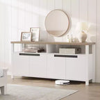 Meuble TV de ferme pour téléviseurs jusqu'à 70 pouces, meuble TV de 160 cm de long avec 4 portes et étagère ouverte, consoles multimédia rustiques