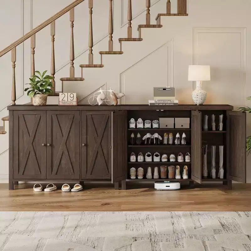 Meuble à chaussures avec 3 portes, armoire à chaussures autoportante à 4 niveaux pour entrée