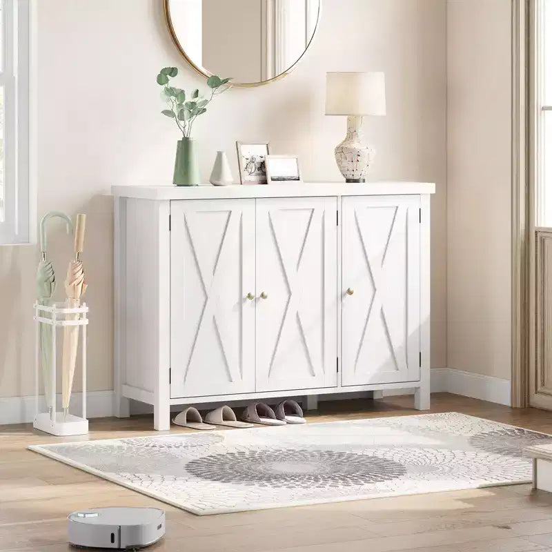 Meuble à chaussures avec 3 portes, armoire à chaussures autoportante à 4 niveaux pour entrée