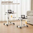 Table avec roulettes - Bureau d'ordinateur portable roulant à hauteur réglable, table d'appoint pour bureau à domicile