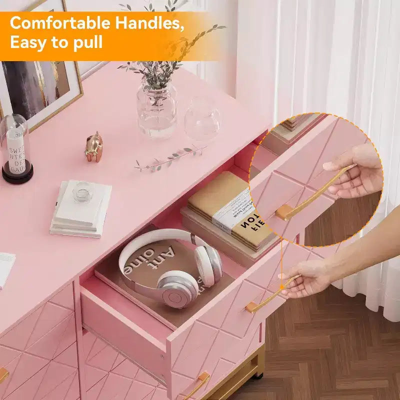 Commode à 6 tiroirs pour chambre à coucher avec pieds en métal et poignée dorée, armoire de rangement moderne pour salon, couloir, entrée