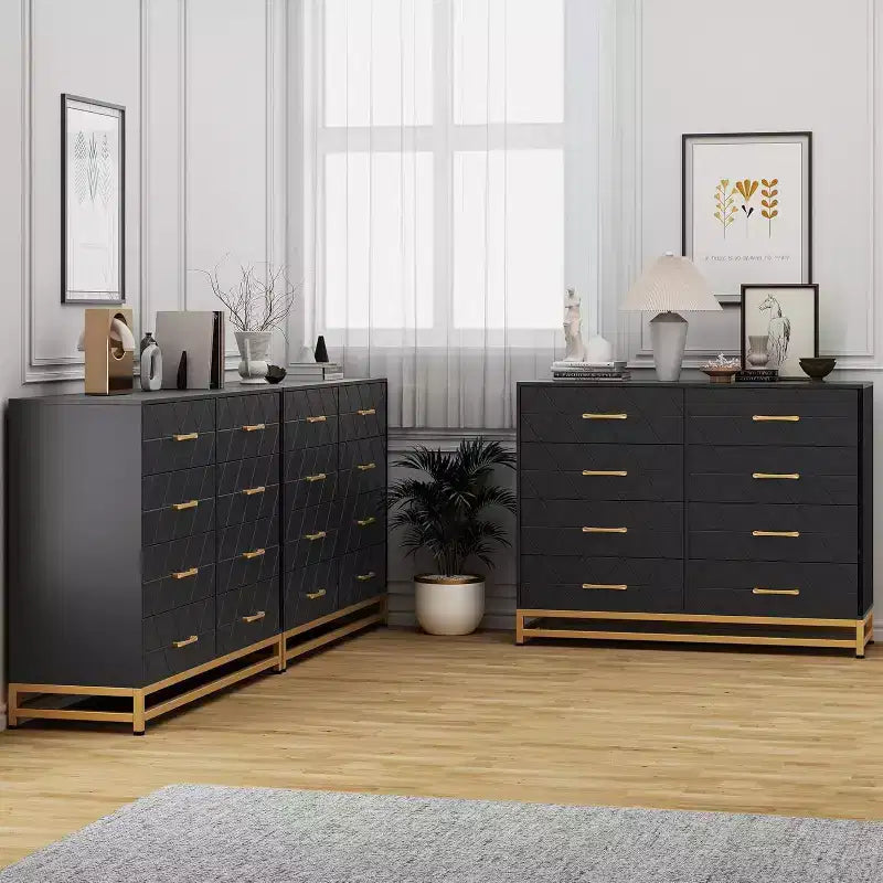 Commode à 6 tiroirs pour chambre à coucher avec pieds en métal et poignée dorée, armoire de rangement moderne pour salon, couloir, entrée