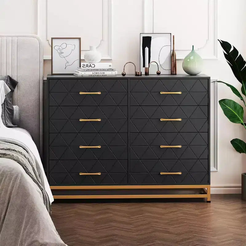 Commode à 6 tiroirs pour chambre à coucher avec pieds en métal et poignée dorée, armoire de rangement moderne pour salon, couloir, entrée