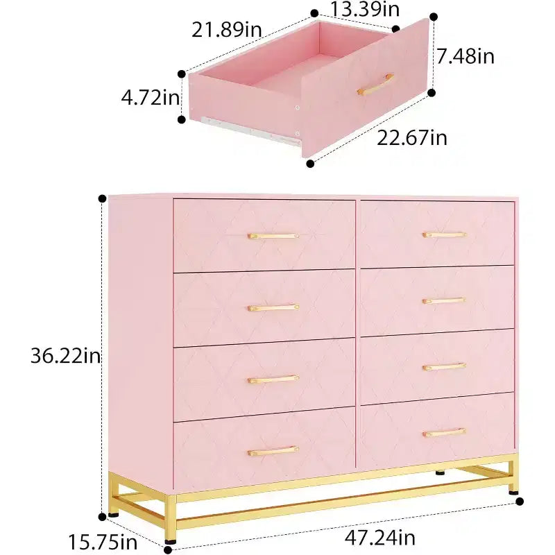Commode à 6 tiroirs pour chambre à coucher avec pieds en métal et poignée dorée, armoire de rangement moderne pour salon, couloir, entrée