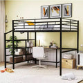High Full Size Loft Bed with Stairs, Metal Loft Bed with Desk, Full Loft Bed Frame with Lateral Storage Ladder