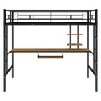 Lit mezzanine en métal avec bureau intégré et étagère de rangement, lit mezzanine haut avec tablette coulissante pour clavier pour enfants garçons filles adolescents