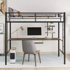 Lit mezzanine en métal avec bureau intégré et étagère de rangement, lit mezzanine haut avec tablette coulissante pour clavier pour enfants garçons filles adolescents
