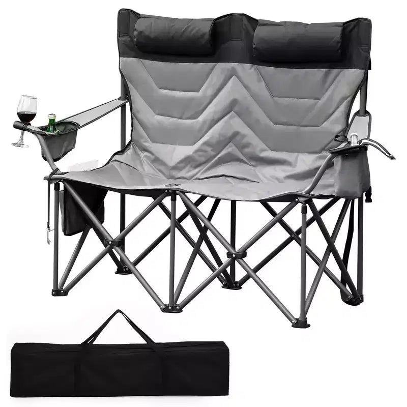 Oversized Folding Camping Chair, Outdoor Padded Portable Chair with Cup Holder, 450 LBS Capacity
