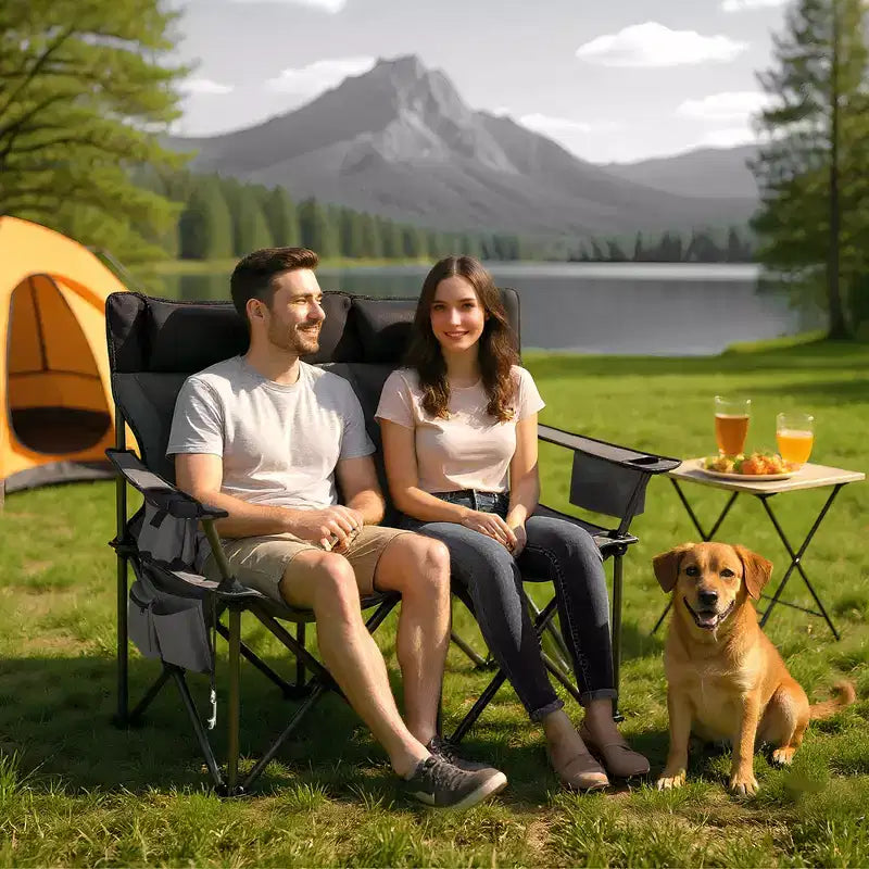 Chaise de camping pliante surdimensionnée, chaise portable rembourrée d'extérieur avec porte-gobelet, capacité de 204 kg