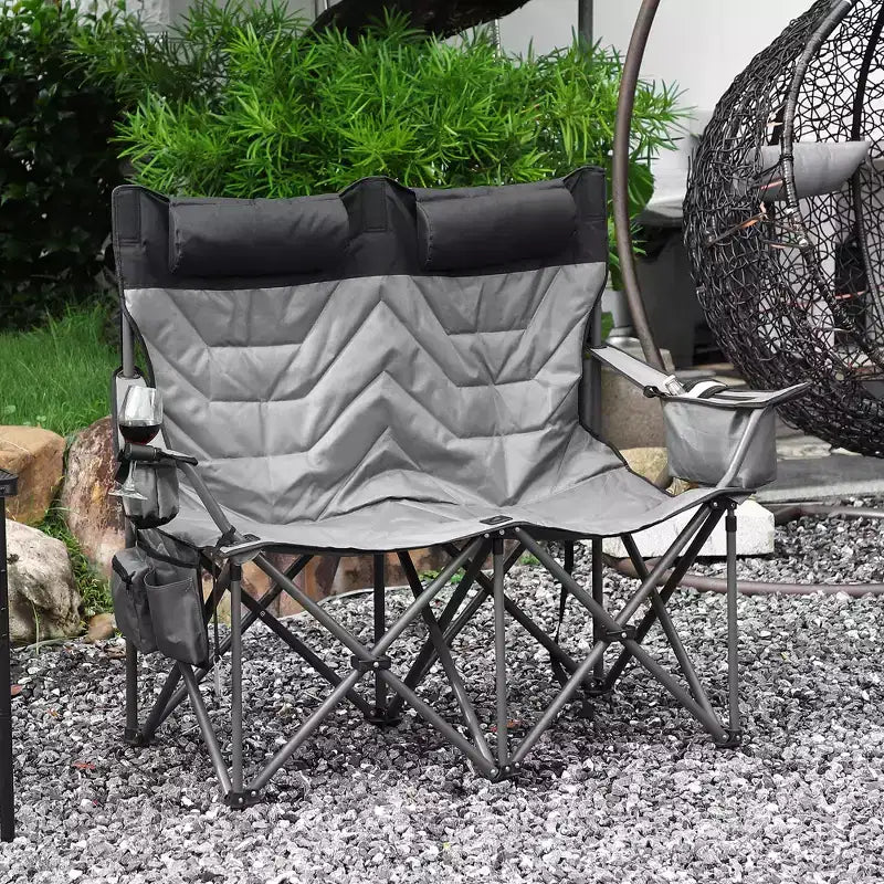 Chaise de camping pliante surdimensionnée, chaise portable rembourrée d'extérieur avec porte-gobelet, capacité de 204 kg