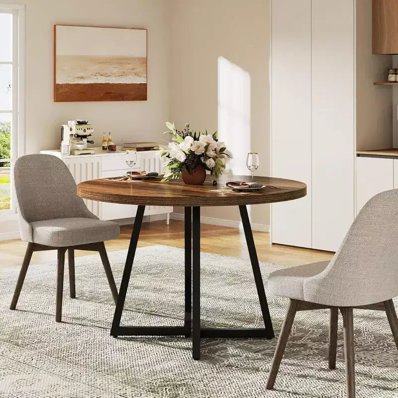 Table à manger ronde Lantine pour 2, Table de salle à manger industrielle de 80 cm avec base en métal, Table de cuisine pour salle à manger, Appartement