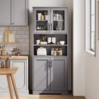 Coolmee Armoire de rangement haute de 170 cm, meuble de salle de bain avec 4 portes et étagères réglables, armoire de cuisine, buffet pour salon ou salle à manger